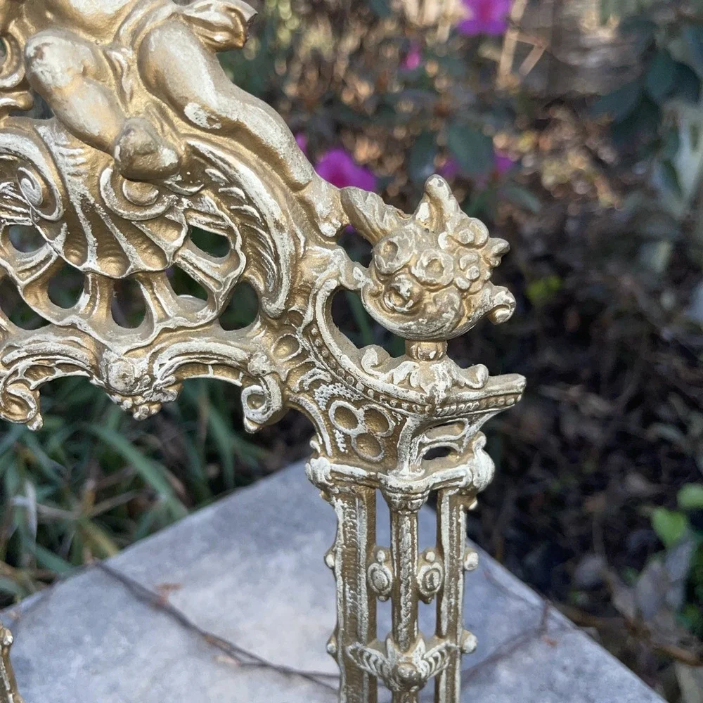 Rare Cherub Antique Ornate Cast Iron Angel Harp Picture Photo Frame 14